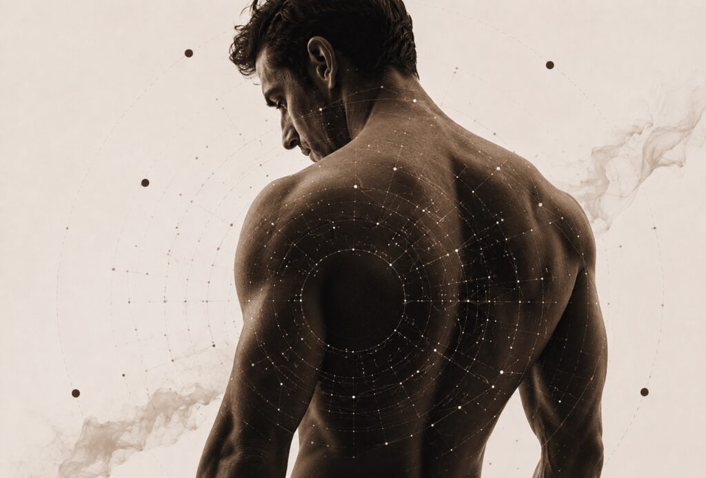 Sepia-toned back with concentric star map