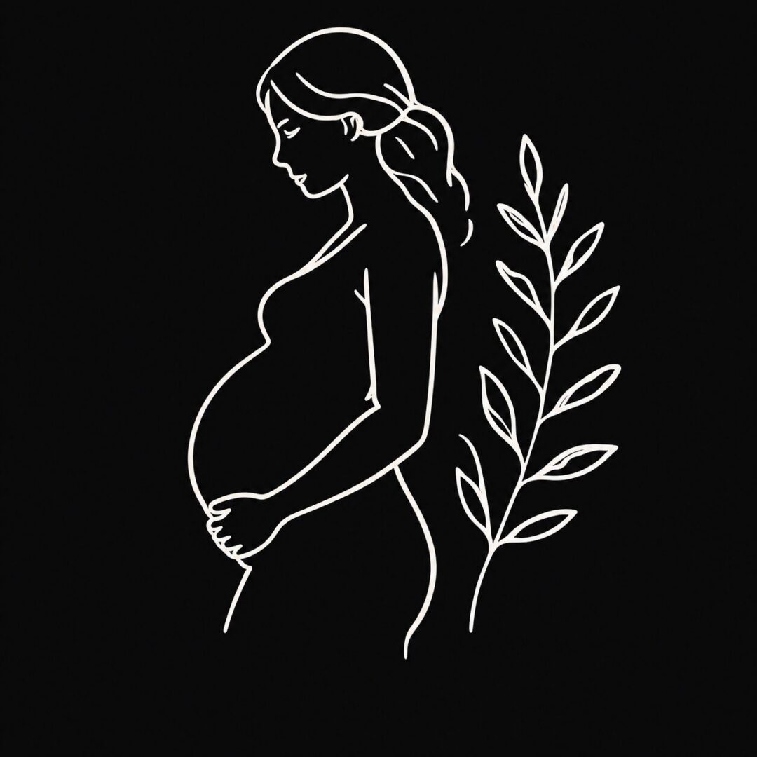 Continuous white line figure beside stylized branch