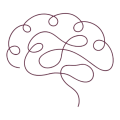 Continuous maroon line forming abstract brain